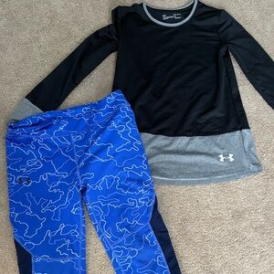 Under Armour Kids Leggings and Top Set - Black, Blue, Gray